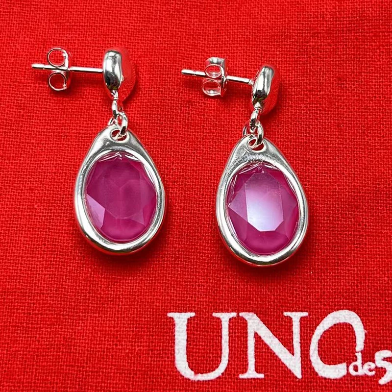 

2023 UNOde50 Hot Spanish high quality exquisite pink gemstone women's earrings romantic jewelry gift bag