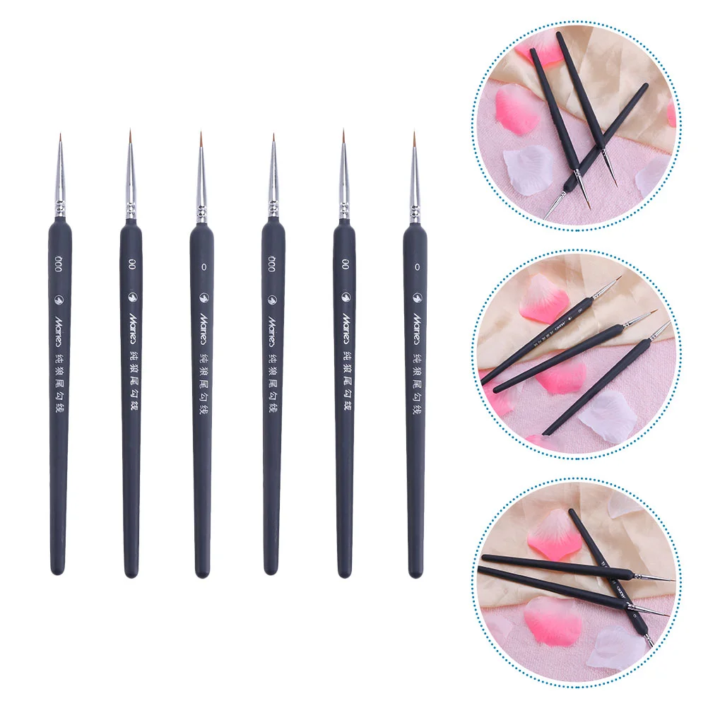 6 Pcs Langhao Hook Line Pen Painting Brush Nail Oil Paintbrush Liner Detail Wooden Drawing Pens Brushes