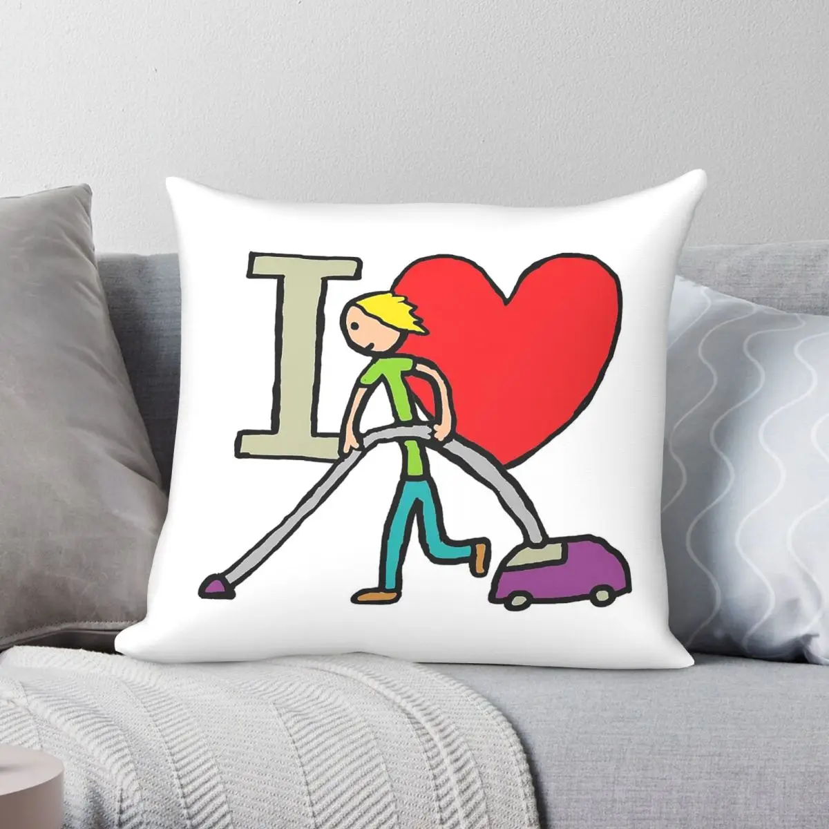I Love Vacuuming Square Pillowcase Polyester Linen Velvet Pattern Zip Decor Bed Cushion Cover Wholesale 18