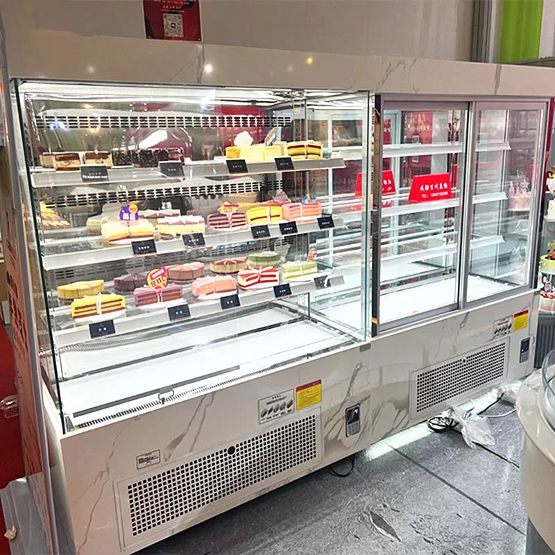 Armadietto per torte da forno Vetrina per refrigerazione da dessert occidentale da forno Buffet Armadietto per la conservazione del latte e della frutta Porta d'ingresso aperta