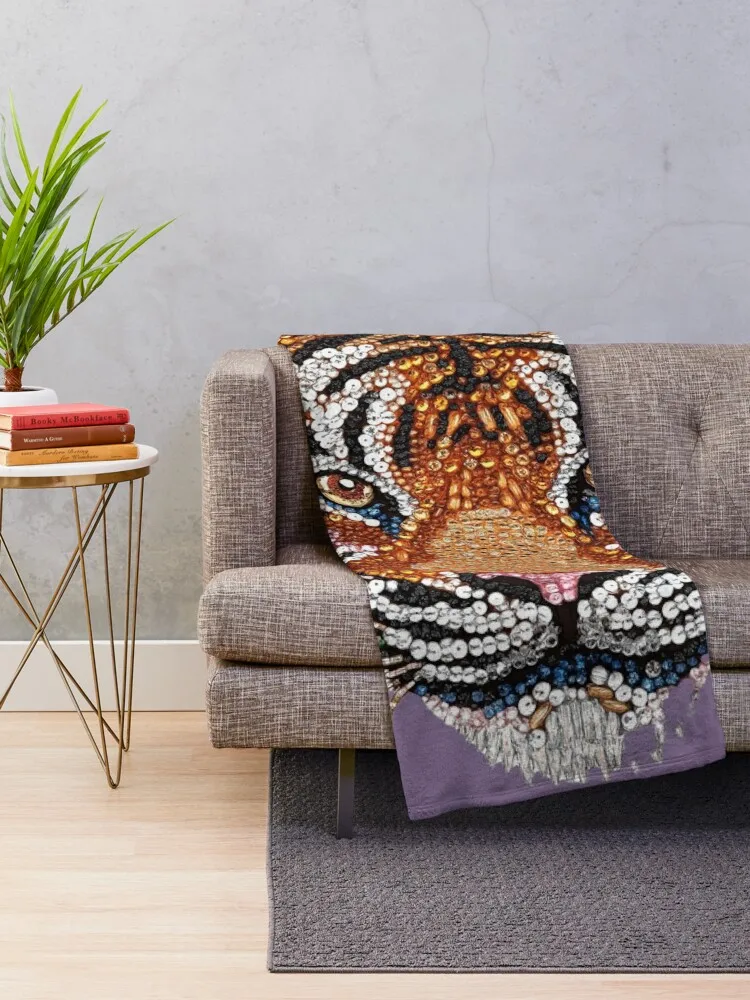 Maximalist Pink Beaded Embellished Sequin Tiger Preppy Patch Throw Blanket warm winter Comforter Blankets