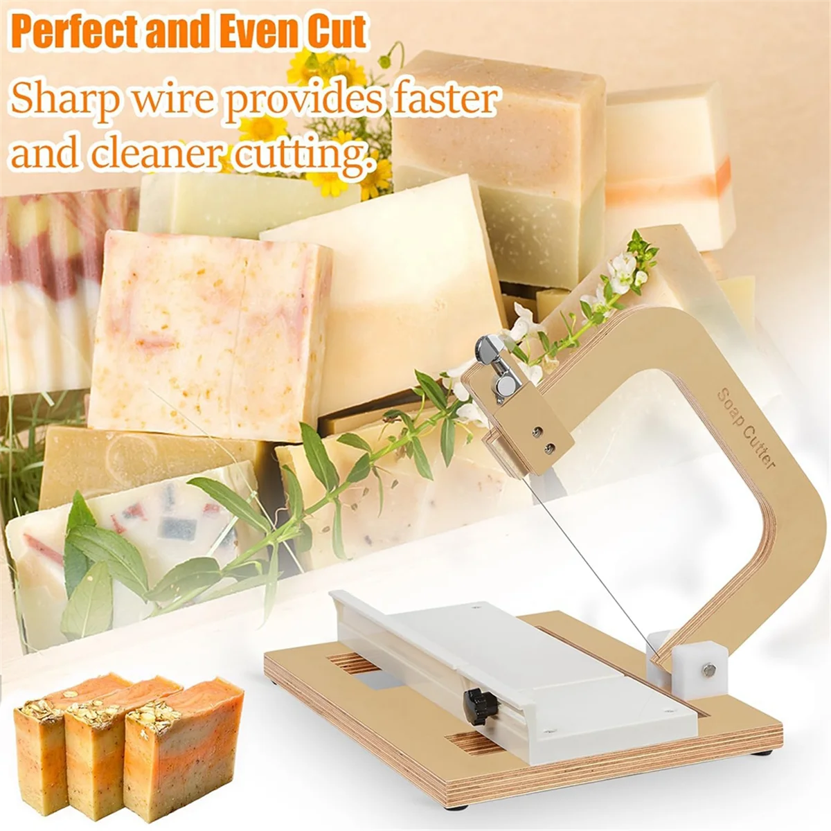 Wooden Soap Cutter, Wire Soap Cutters Adjustable Stainless Steel Cutting Tool for Handmade Soap Loaf Candles Cheese