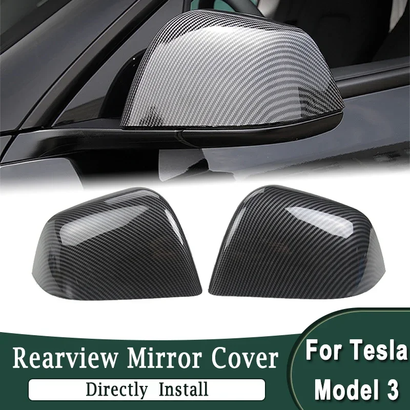 For Tesla Model Y 2019-2023 Side Rearview Mirror Cover Black Carbon Fiber Look ABS Mirror Protection Decoration Housing Cap