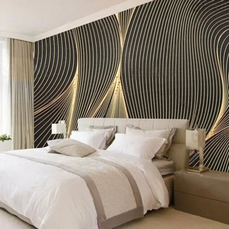 Creative and fashionable black and gold line modern TV luxurious home bedroom background wall