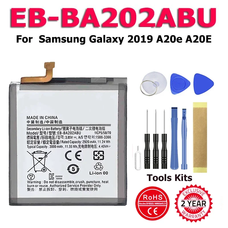 

New EB-BA202ABU Battery For Samsung Galaxy 2019 A20e A20E A20 A202F SM-A202F/DS,SM-A202,SM-A202J,SM-A102 Batteria