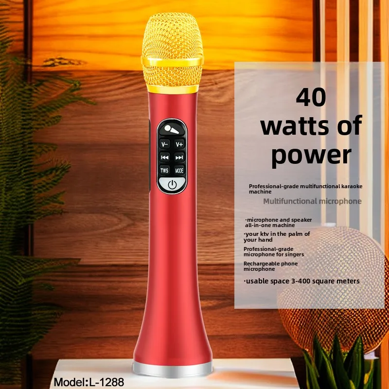 For HAPPY COMPANIONS L-1288 Karaoke Microphone, 40W Portable Speaker Mic 2-in-1 with 6400mAh Battery for Singing Party