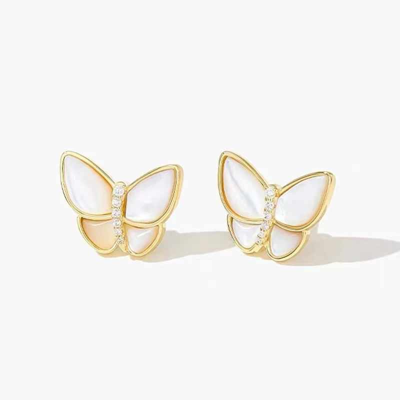 2023 New Classic Inlaid Shell Butterfly Gold Color Stud Earrings For Women\'s Fashion Elegant Jewelry Party Luxury Accessories