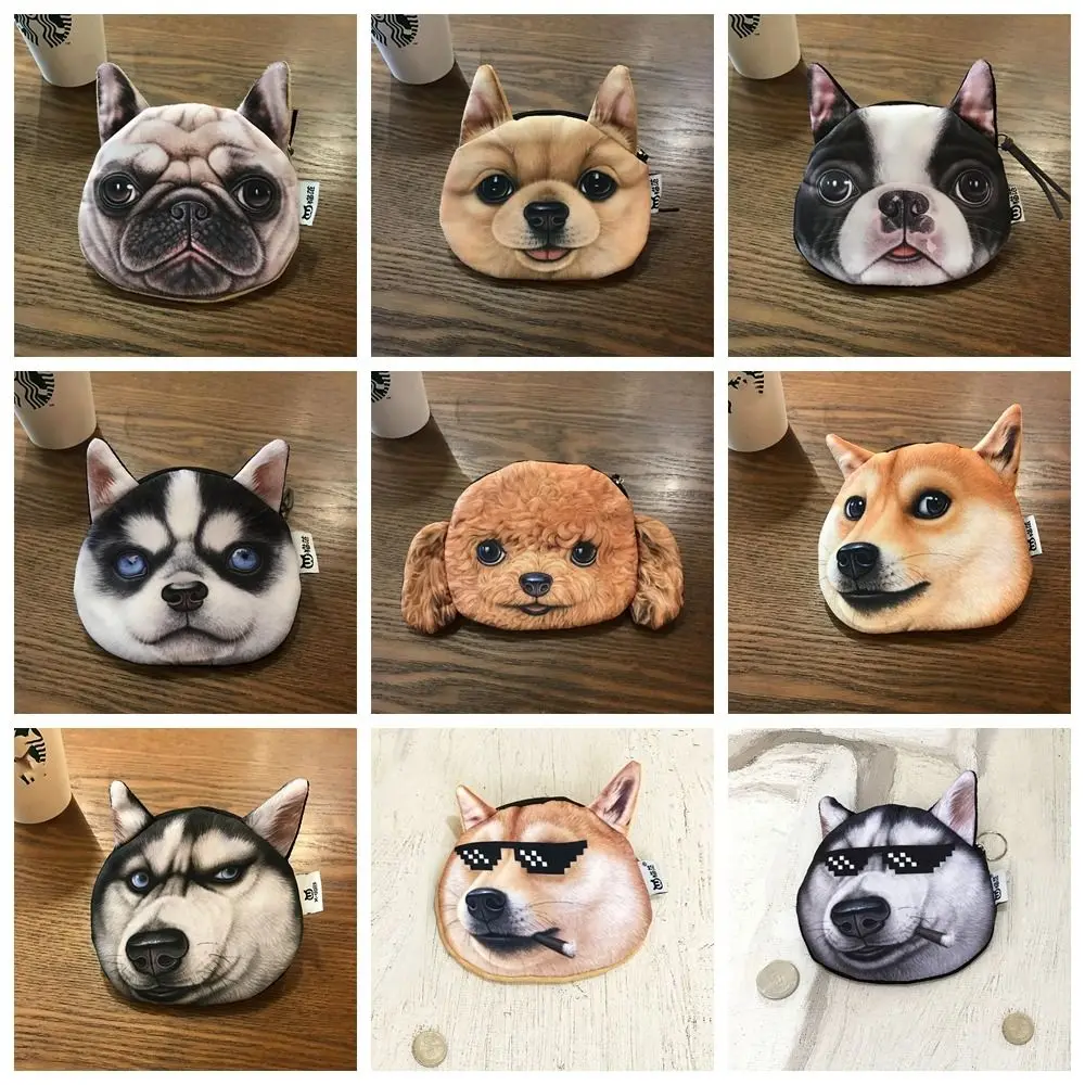 Dog Expression Pattern Coin Purse para Meninas, Saco De Armazenamento De Mudança, Batom, Saco De Cosméticos, Buldogue, Husky, Titular Do Cartão, Meninas