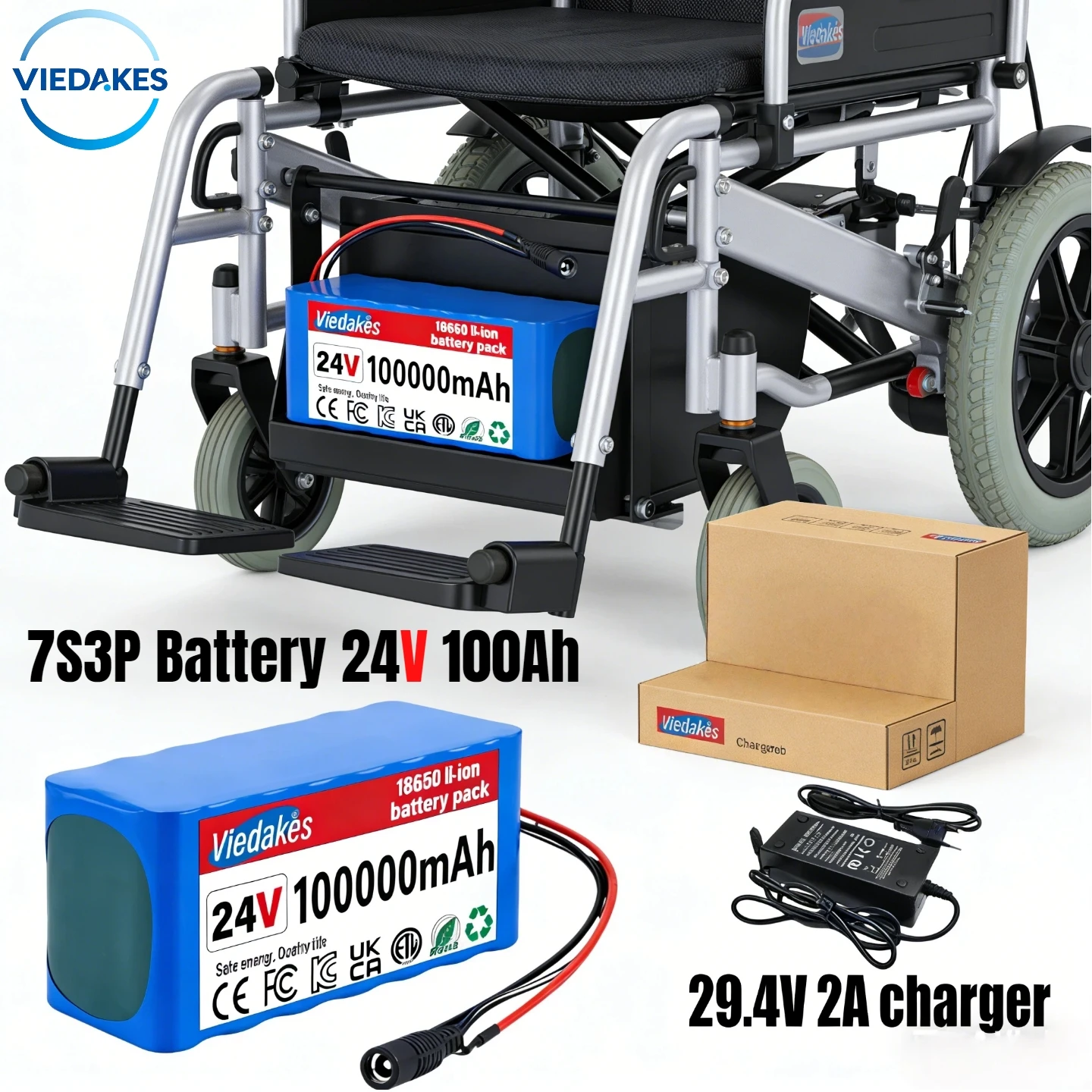 

7s3p Battery 24V 100Ah Rechargeable, for Electric Wheelchair, Home Mobility Scooter, 100000mAh high Capacity, with charger