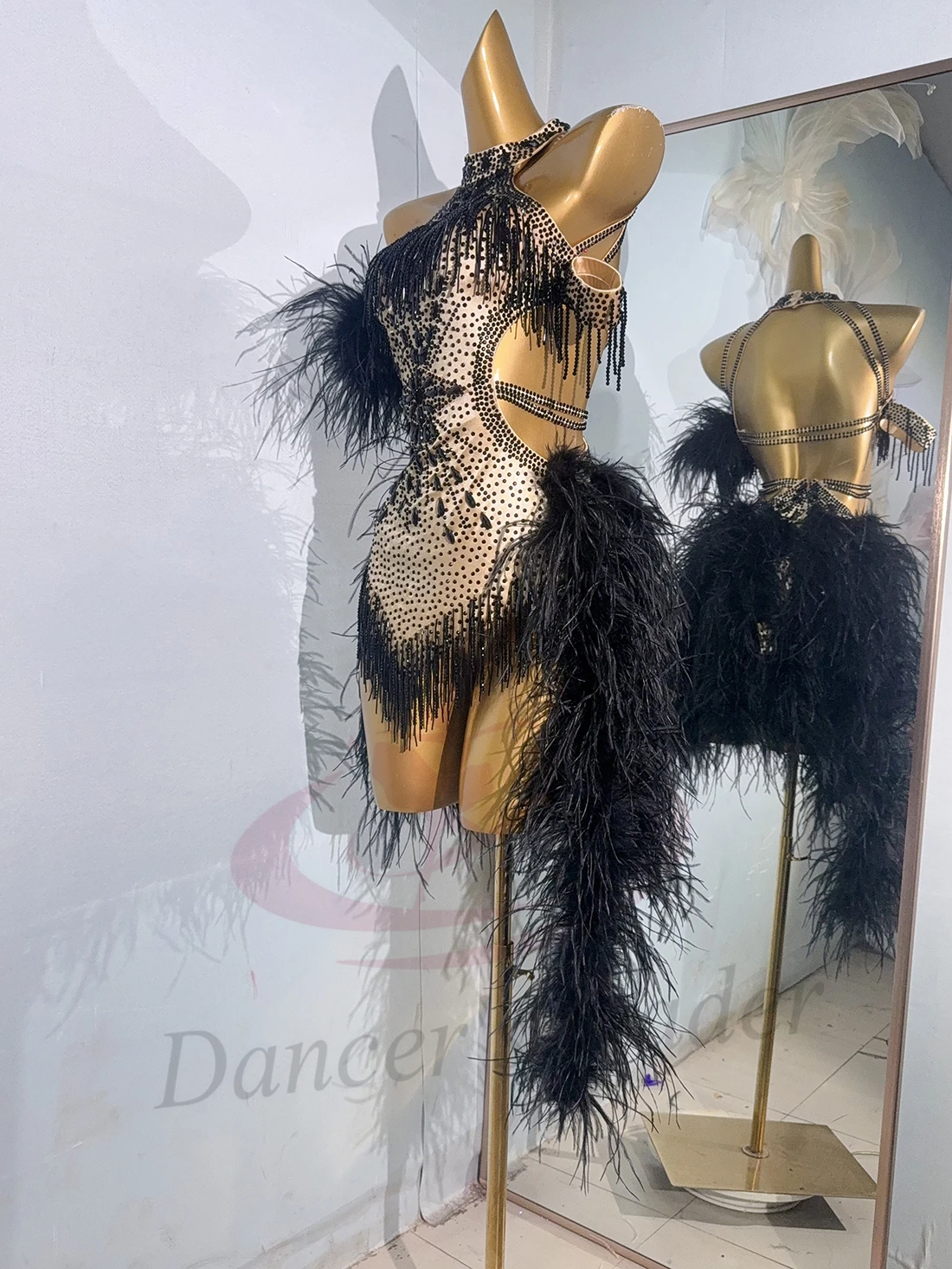 라틴 댄스 성인 및 아동복, 라인 석 하이 엔드 맞춤형 레오파드 프린트 플러시 탱고 여성 전문 의류