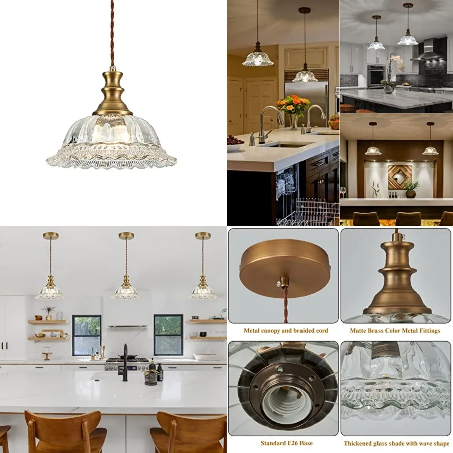 

Glass Pendant Lights Modern Pendant Lighting Fixtures Hanging Lamp Brushed Finish Hanging Light Fixture for Kitchen Island Bedr