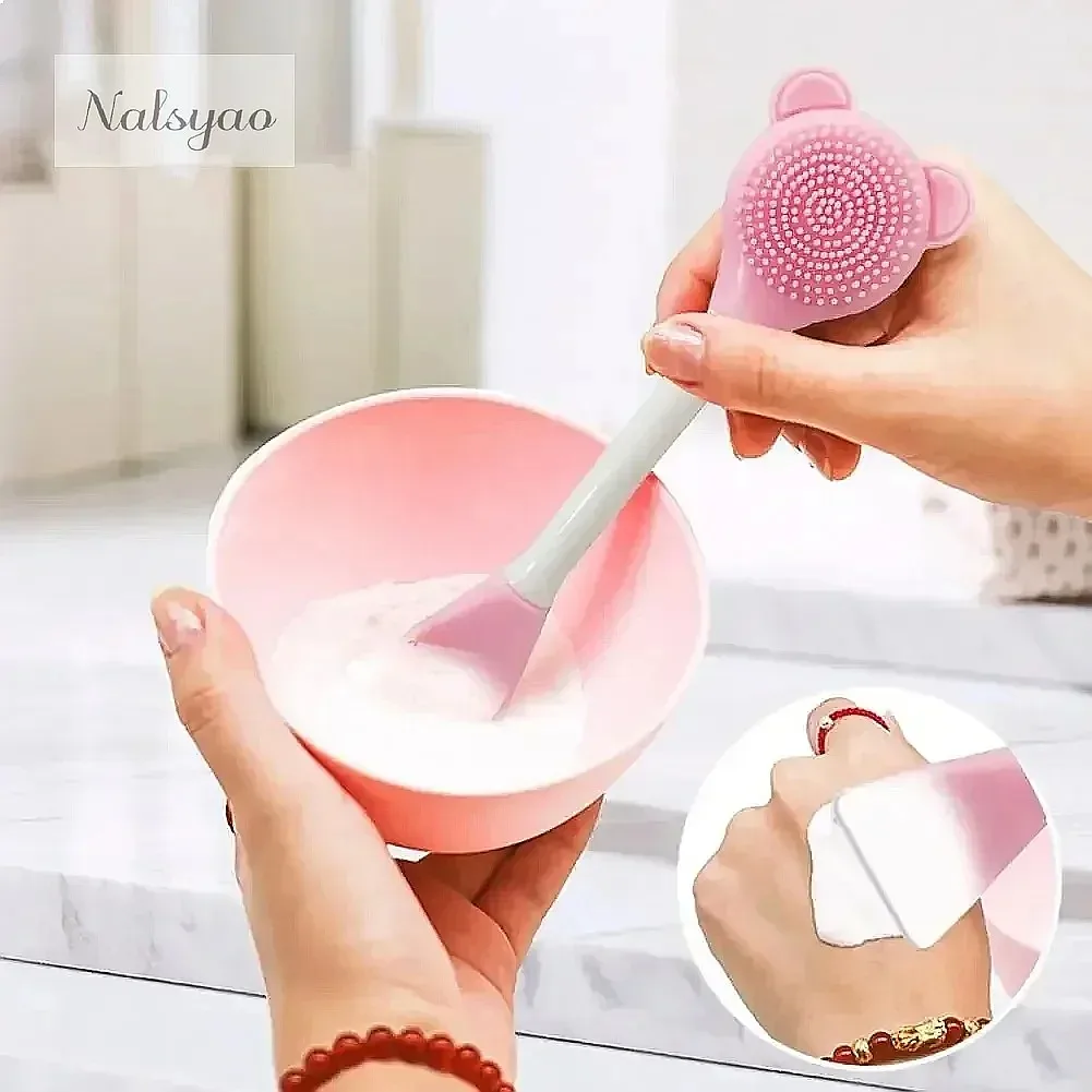 Pincel de Silicone Duplo para Máscara Facial, Removedor de Cravos, Limpador Facial, Aplicador de Máscara de Argila, Cuidados com a Pele