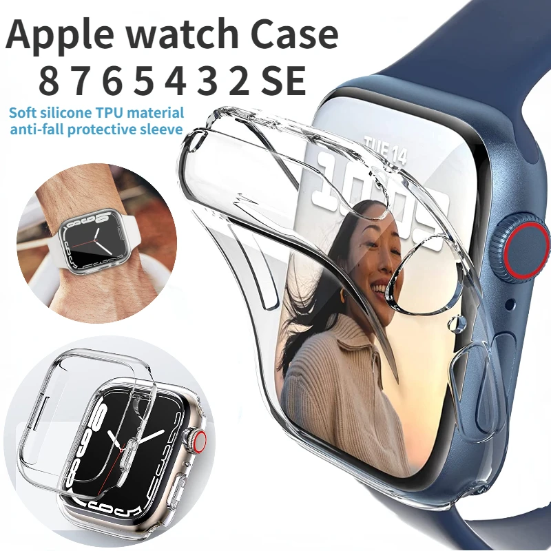 

watch Case For Apple watch Case 8 7 45mm 41mm Silicone case TPU anti-drop protective shell For iWatch 6 5 4 3 SE 44mm 40mm 42mm