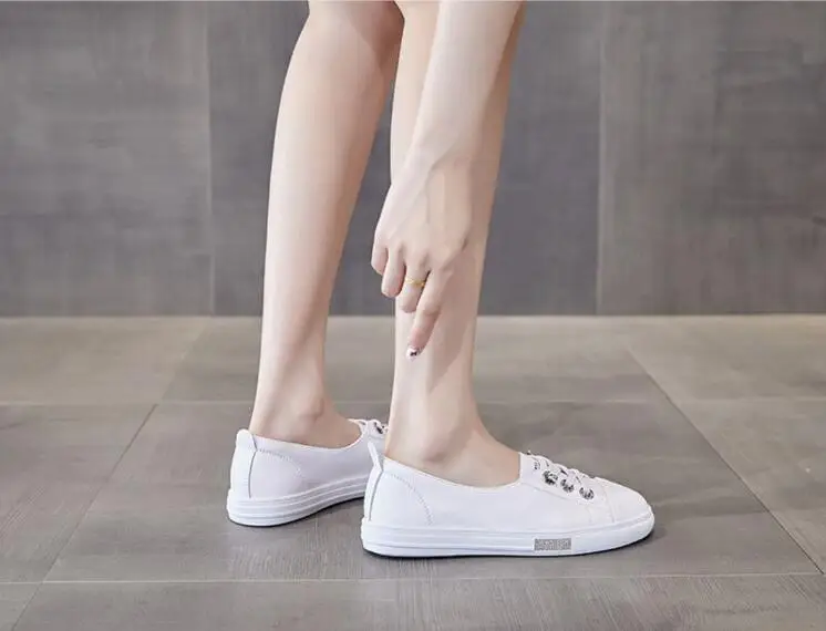 Genuine Leather Soft Bottom Women's Shoes Versatile Casual Sports Shoes New Spring 2025 Fashion White Slip-On Flat image 5