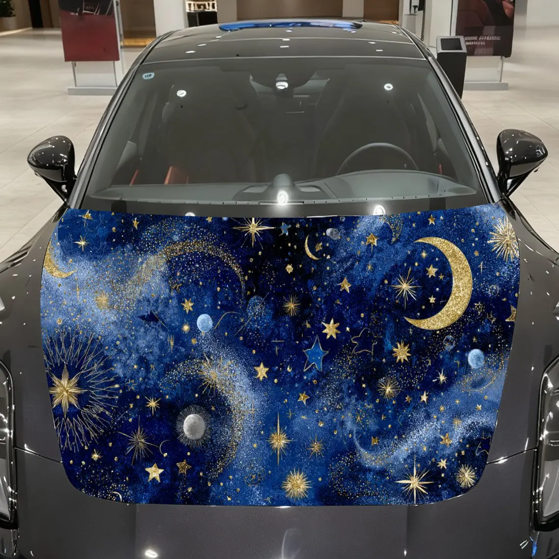 

Starry Night Fantasy Car Vinyl Wrap, PVC Material Waterproof Car Hood Sticker, Self-Adhesive Scratch-Resistant Stickers for Engi