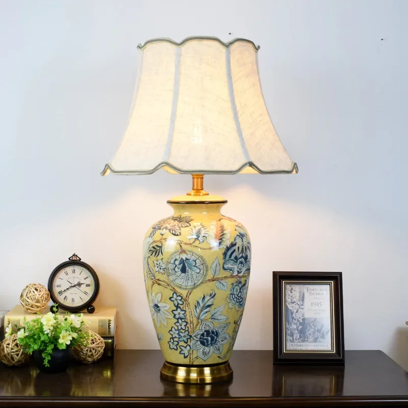 American retro flower and bird ceramic table lamp large living room side several bedrooms bedside