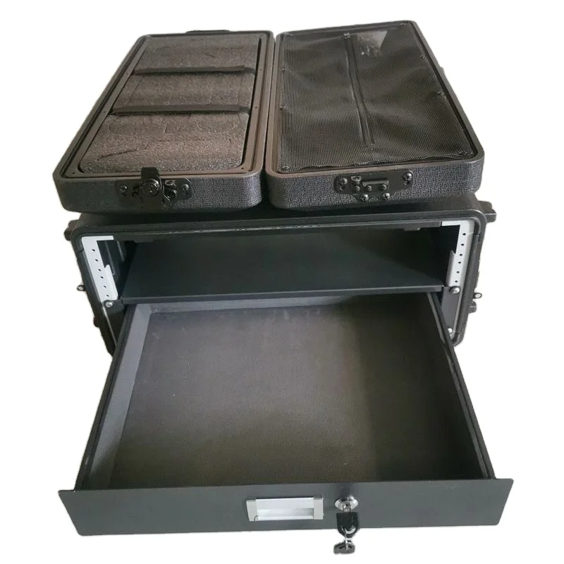 19 Inch 4U Flight Case, 39cm Deep, Drawers, Wheeled Handle, Lightweight, Waterproof, DJ Equipment Storage Box