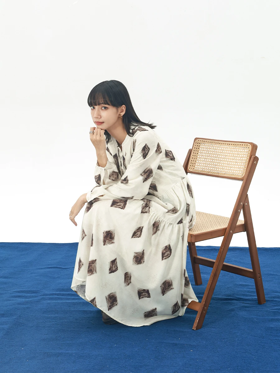 

Женское платье Inkday в японском стиле, легкое, ретро, с принтом, с рукавами-фонариками, художественное, с многоярусной юбкой, осеннее