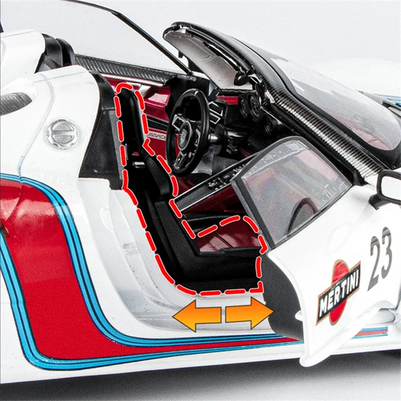 Modèle de voiture de sport Spyder Martini en alliage moulé sous pression pour enfants, 1:18, véhicule de course en métal, simulation sonore et lumineuse, cadeau jouet, 918