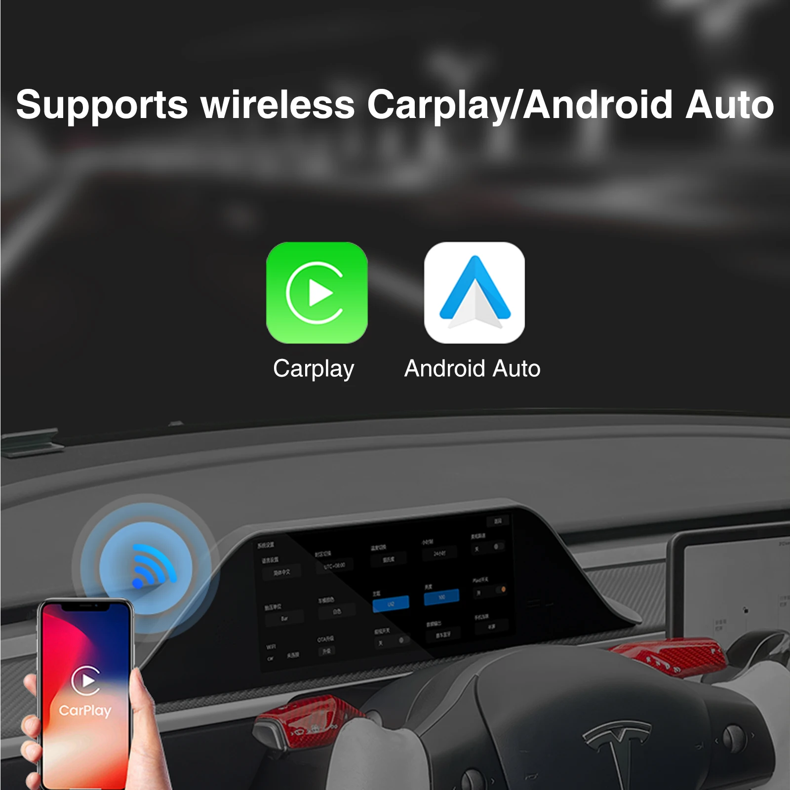 CATRONICS for Tesla HUD with Air Outlet And the camera button control Fit Model 3 Y 2016-2024 Carplay and Android AUTO Dashboard