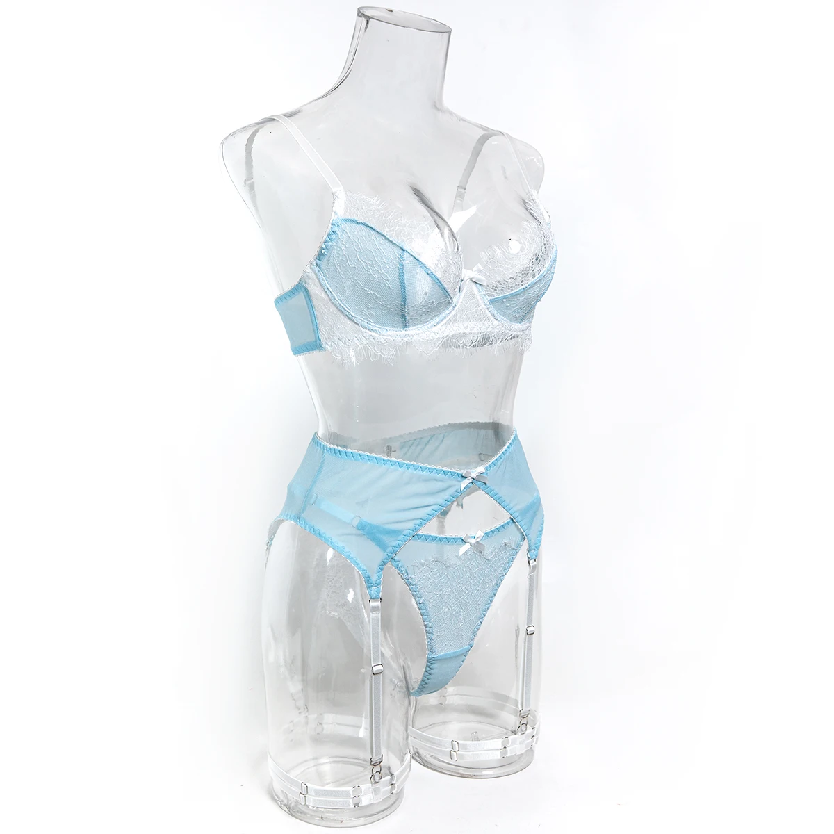 Conjunto de lencería de encaje dulce Krasapt, 4 piezas, sujetadores push-up sexys y bragas, conjuntos de liguero, conjunto delicado estilo hada
