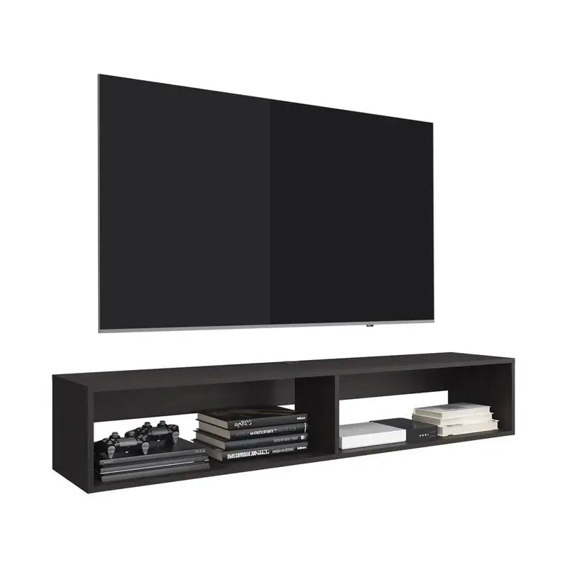 Eco Floating TV Stand with Two Rectangular Shelves in Black Wenge Finish