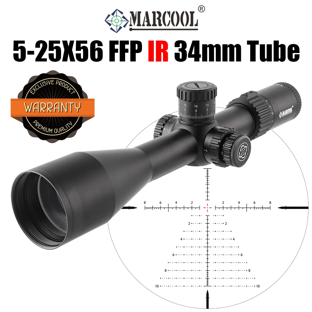 Marcool Hunting Scope EVV 5-25X56 FFP IR Riflescope with Zero-stop Function IPX7 Waterproof ED GLass 34mm Tactical Airsoft Scope