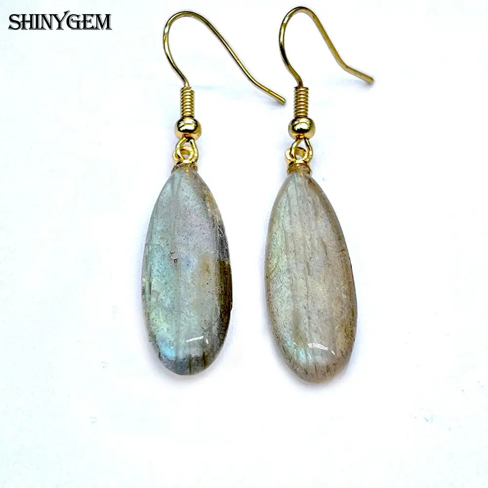 

ShinyGem Natural Labradorite Amethyst Rose Quartz Drop Earrings Woman Jewelry Gold Plated Hook Amazonite Crystal Dangle Eardrop
