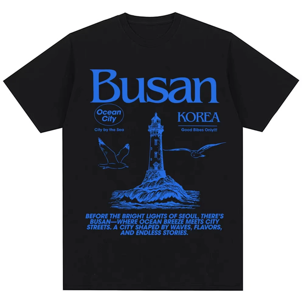 

Забавные футболки с графическим рисунком в корейском стиле Busan Seagull, модные винтажные футболки для мужчин и женщин, хлопковые повседневные футболки большого размера, уличная одежда
