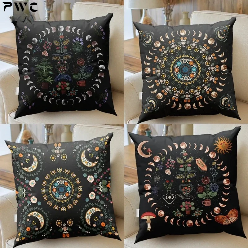 

Moon Phase Cushion Cover Botanical Floral Throw Pillows mushroom wildflowers Sofa Home Decor Decoration Decorative Pillowcase