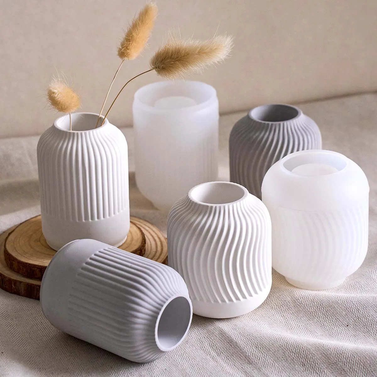 Striped Water Ripple Vase Silicone Mold DIY Ins Home Desktop Atmosphere Decor Molds Plaster Resin Pen Holder Storage Craft Gifts