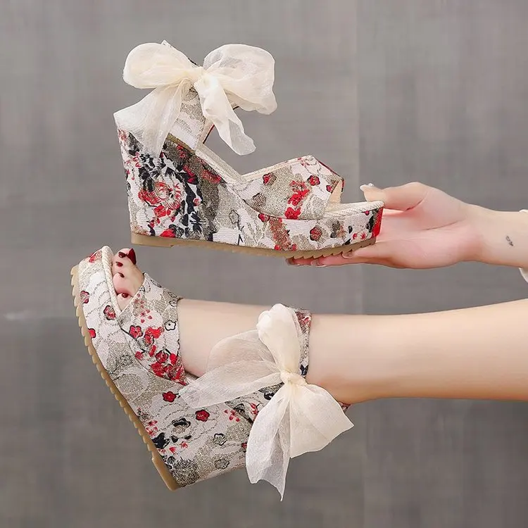 

Hot Lace Leisure Women Wedges Heeled Women Shoes Summer Sandals Party Platform High Heels Shoes Woman