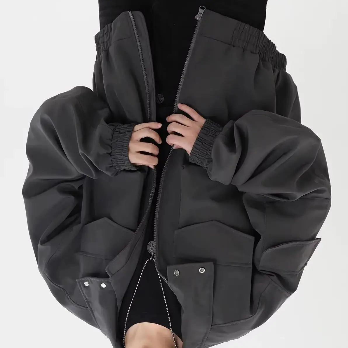 

Multi-pocket work jacket for men 2025 spring and autumn American retro handsome fashion brand loose stand collar jacket