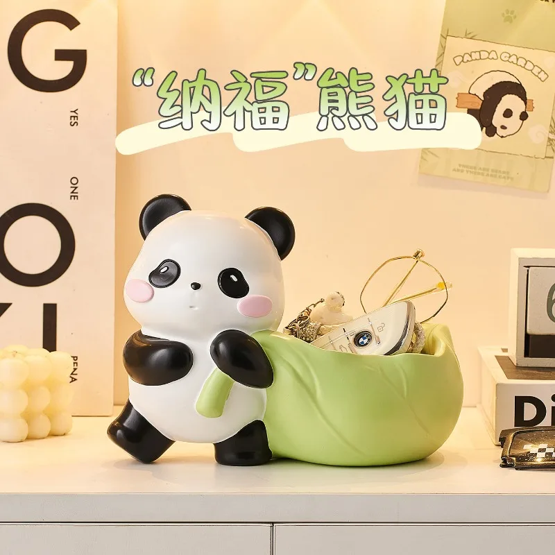 Panda entrance key storage ornaments, cute home entry door shoe cabinet living room decorations, housewarming gifts