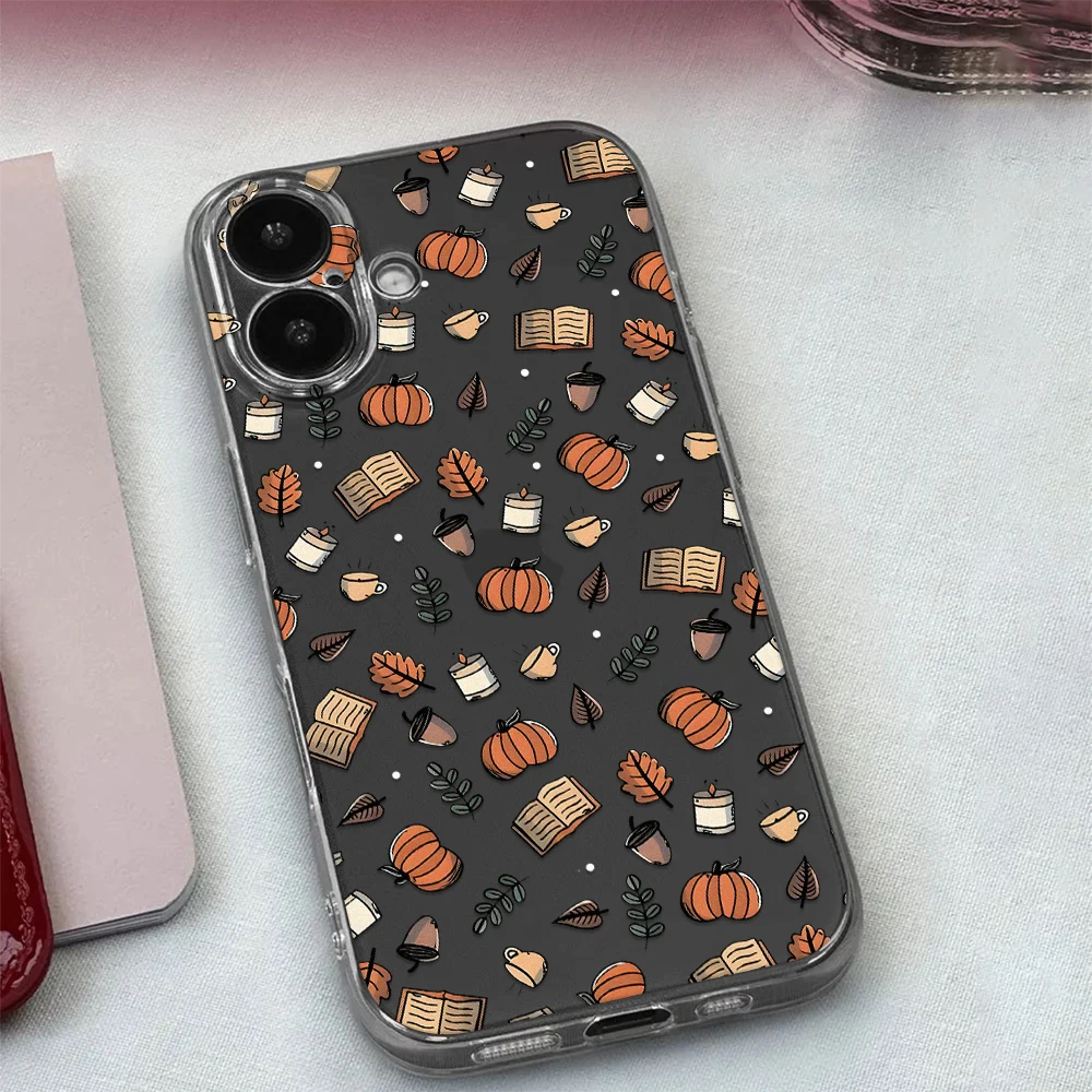 Autumn Pumpkin Books Clear Silicone Phone Case For Redmi 13C 4G 13 14 12Pro Redmi Note 14 13 11 12 Pro Plus 5G Shockproof Cover