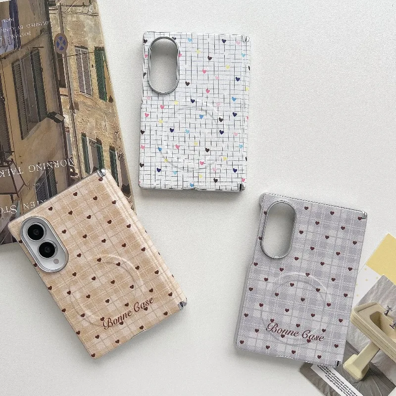 For Samsung Galaxy Z Fold 8 Ins New Full Screen Love Heart Magnetic Phone Case PU Leather Shockproof Wireless Charging Cover