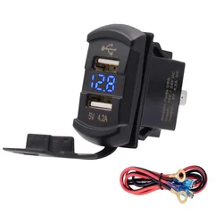 12/24V Dual USB Car Charger 5V/4.2A Car Charging Charger Power Outlet with LED Voltmeter Display