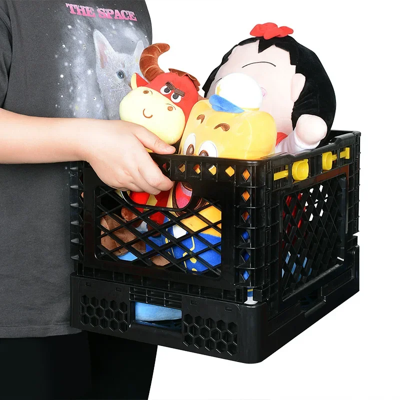 Small Cart Home Portable Folding Storage Basket Vegetable Baskets Shopping Cart Trolley Black Folding Basket 15KG Load-bearing