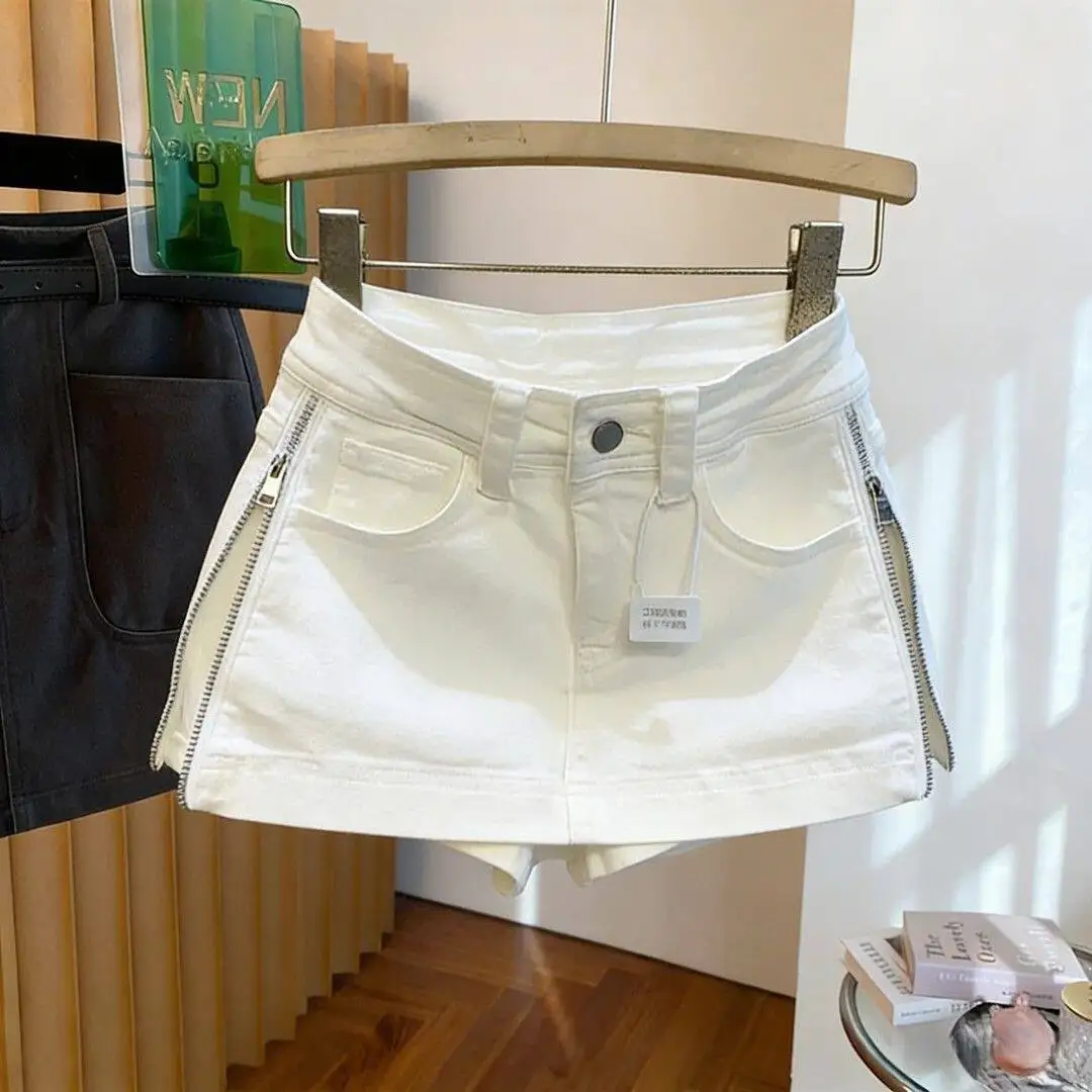 

High Waist A-Line Skirt Jeans Women's plus Size Slim Fit Half Body Skirts American Hot Girl Style White Zipper Cotton