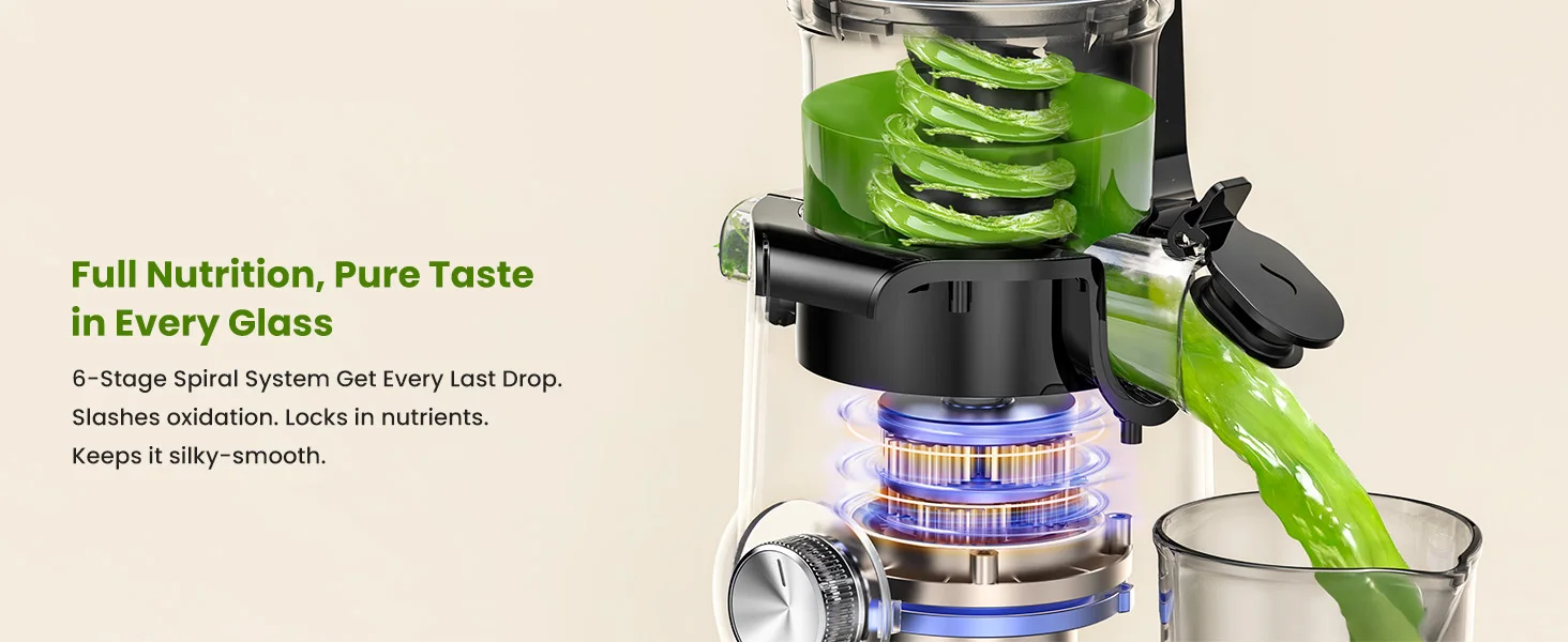 Slow Juicer Kaltpresse für ganze Früchte und Gemüse 200W Entsafter mit langsamem Pressverfahren 4,53 Zoll Durchmesser mit automatischem Schneidmechanismus BPA-frei – Detail 2