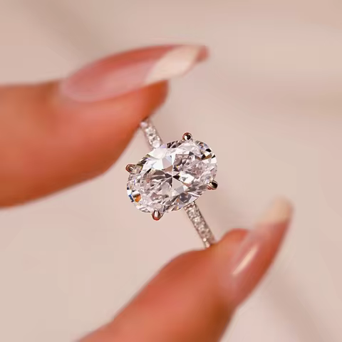 Anziw Classic Engagement Wedding Ring for Women S925 Silver Oval Cut 10x8mm 3CT D Moissanite 5A Cubic Zirconia Finger Ring Bands