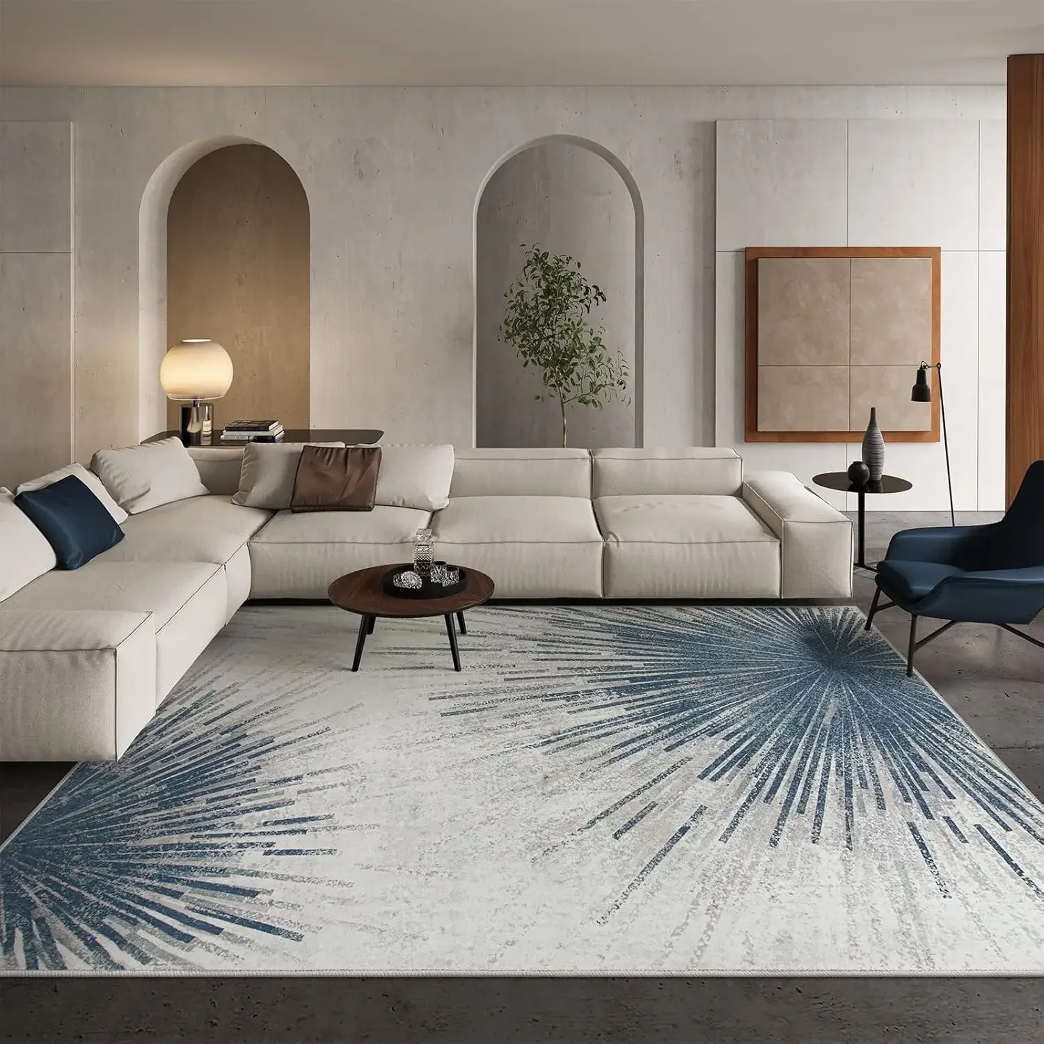 

Washable Faux Cashmere Area Rug – Abstract Non-Slip Carpet for Living Room & Bedroom, Stain Resistant Large Floor Mat