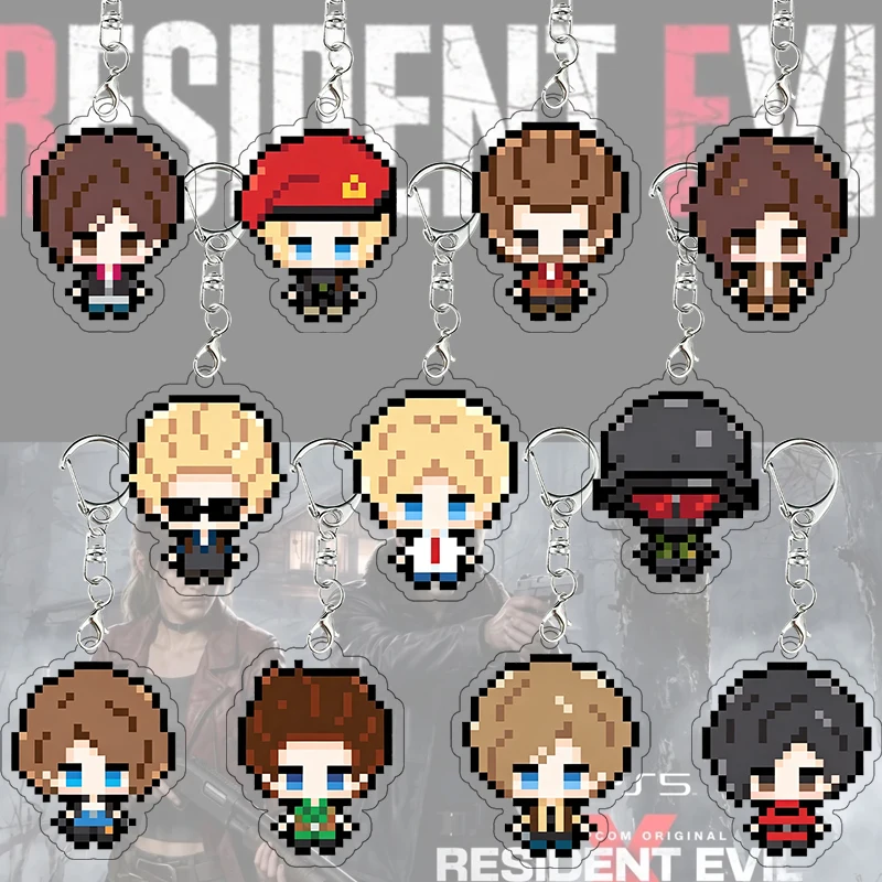 Pixel Resident Evil Acrylic Keychain Exquisite Leon S. Kennedy Jack Krauser Keyring Accessories Kawaii Decor Prop Birthday Gift