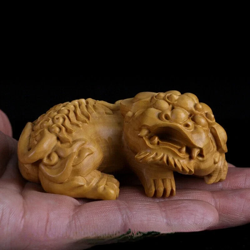 3.3 'صندوق خشبي منحوت يدويًا تمثال Fengshui Foo Fu Dog Guardion Lion Beast #2