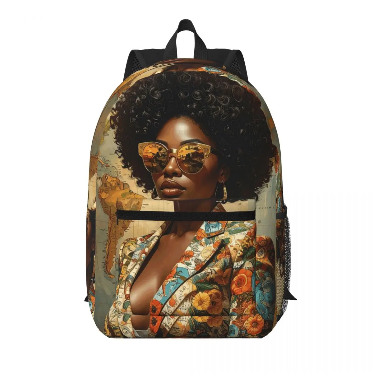 

African American Woman With Sunglasses Student Backpack School Bag Hiking Travel Daypack for Boys Girls Bookbag Shoulder Bags