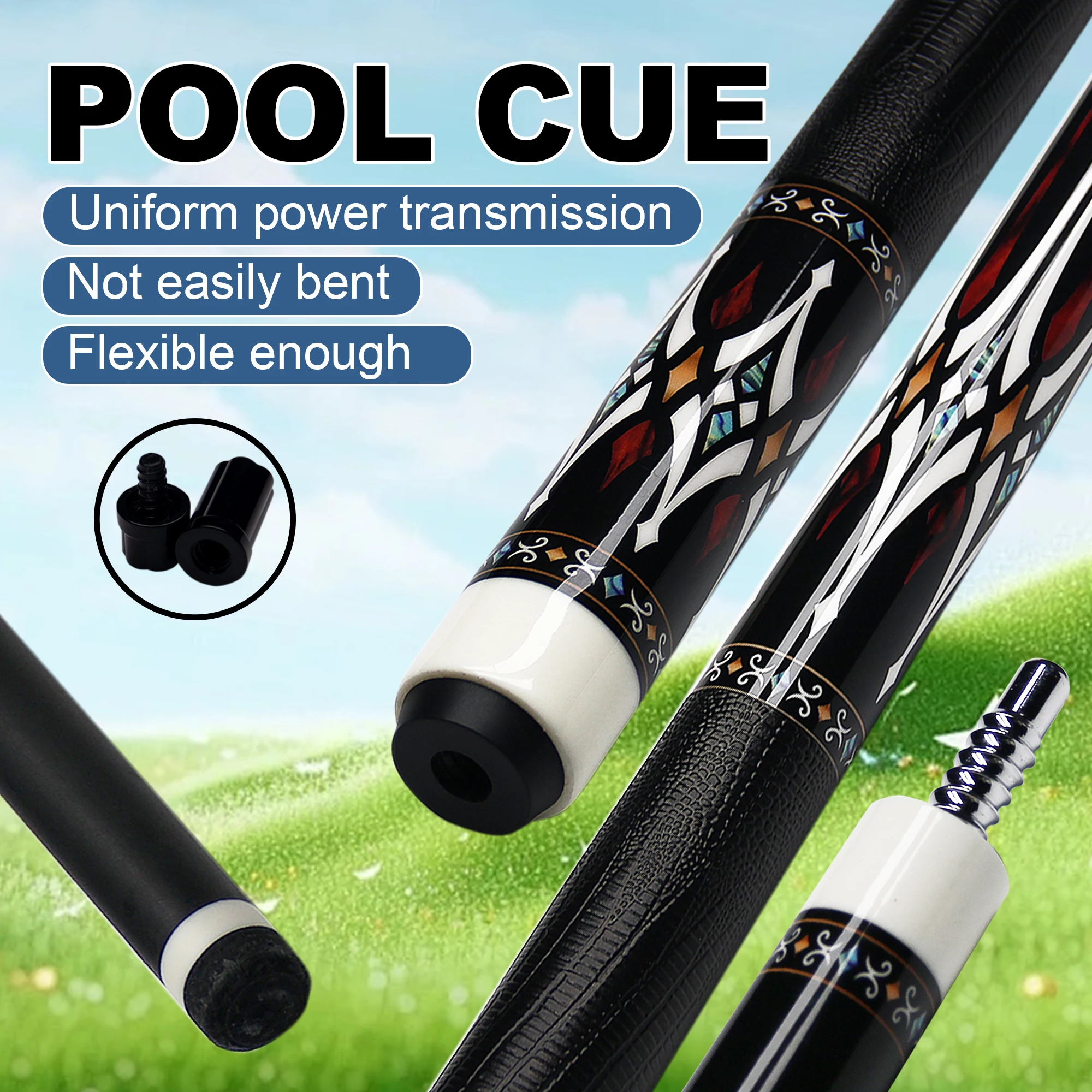 Pure Carbon Pro Pool Cue - Genuine Leather Wrap, 3/8"x8Joint, 19 oz, Extension-Ready, Free Glove Included