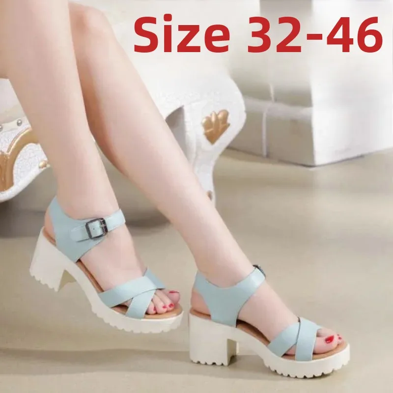 Plus Size Women's Sandals 32-46 Code One-Strap Thick Heel Small Size 33 34 Large Fish Mouth Shoes 41 Women's Shoes 42