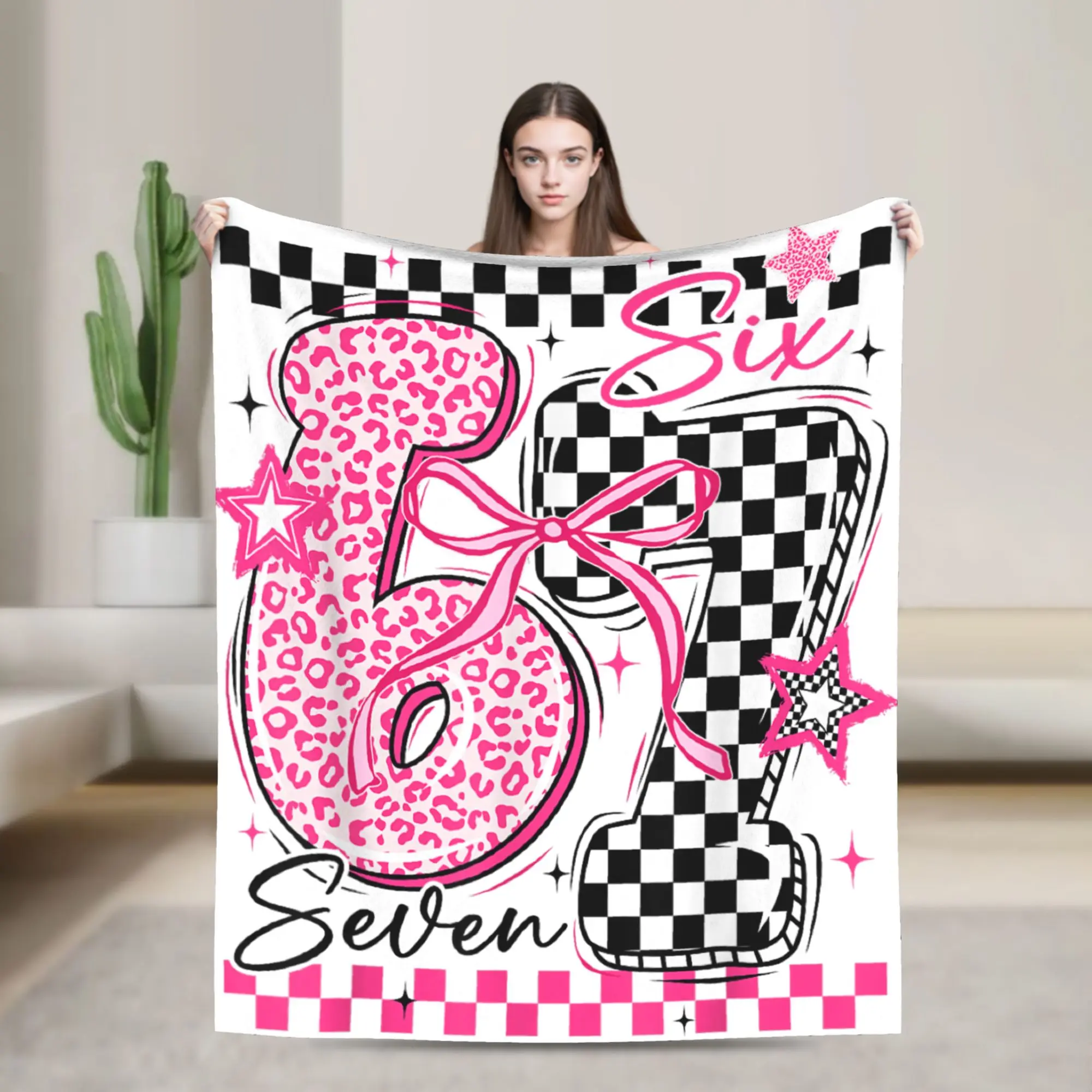 

67 Leopard Checkered Funny Six Seven Meme 6 7 Blanket Warm Fluffy Plush Throw Blanket For Outdoor Flannel Bedspread Bed Cover
