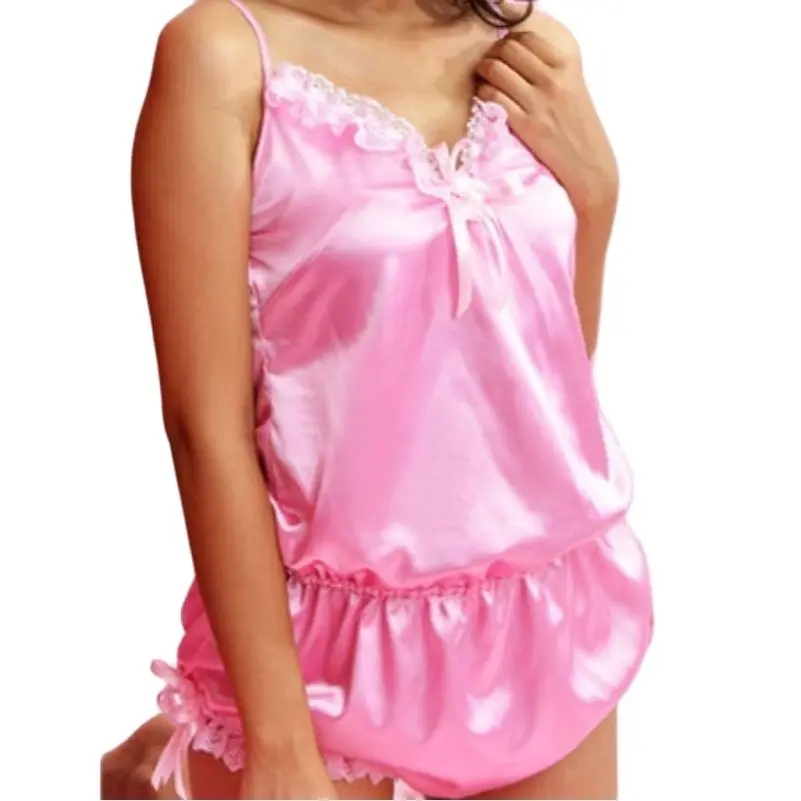 Fashionable Adult Giant Baby Sexy Girl Pink Suspender Satin Pajamas Sissy Role-playing Makeup Ball Maid Custom Multi-color