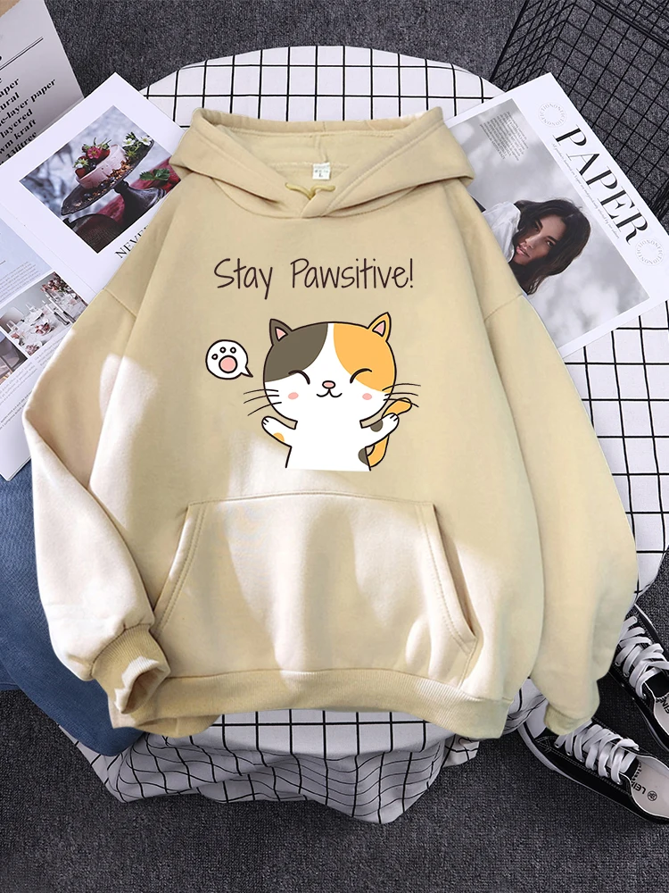 Females Hoodie Cat Let You Stay Pawsifive Print Clothing Womans Oversize Moletom Sports Street Kawaii Animal Ladies Long-Sleeved